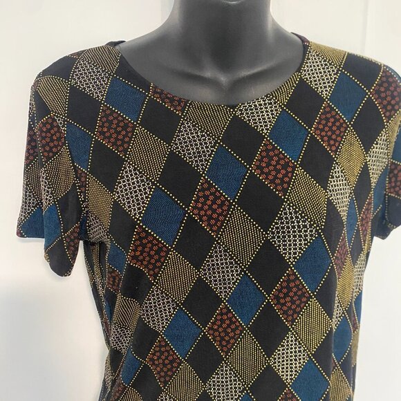 Western Connection Vintage Argyle‎ Diamond Print Stretchy Tee Shirt Top Size L/G - Picture 3 of 7